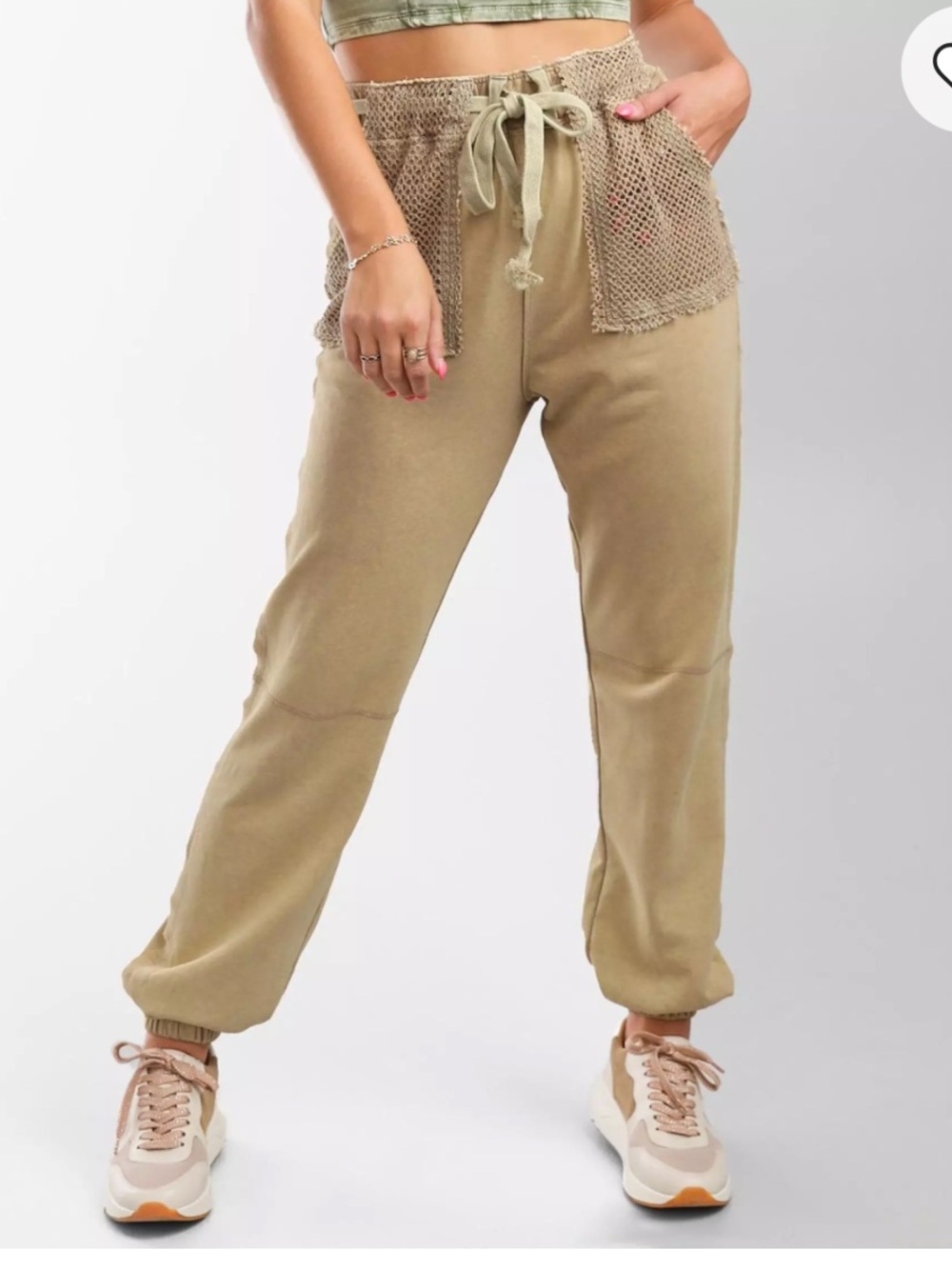 Gilded Intent Washed Joggers featuring distinct mesh pockets.